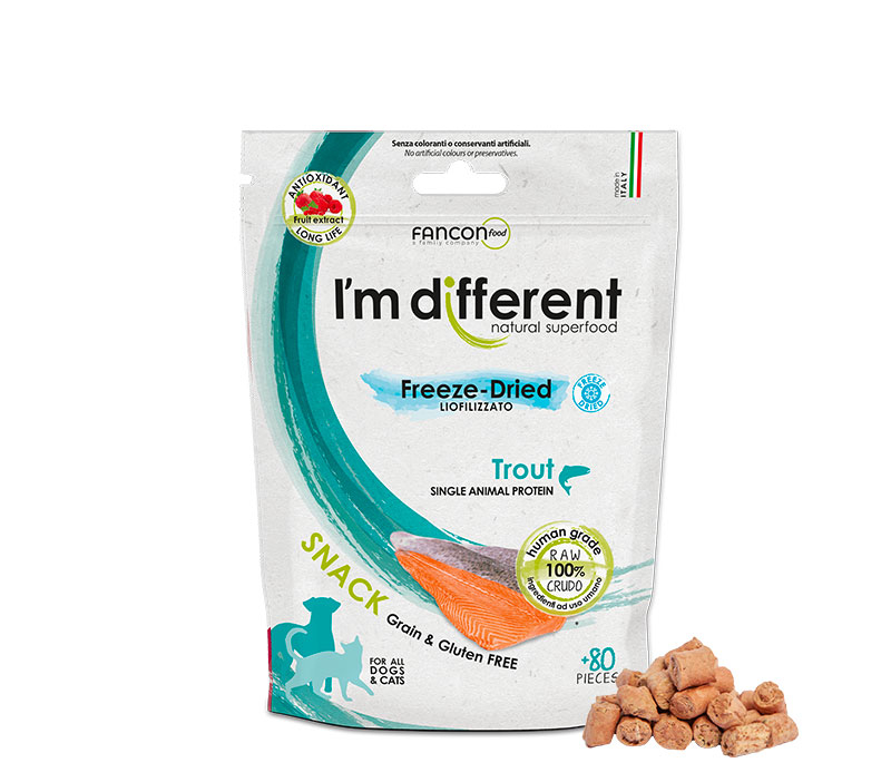 Snack liofilizzato con Trota per cani confezione 40g